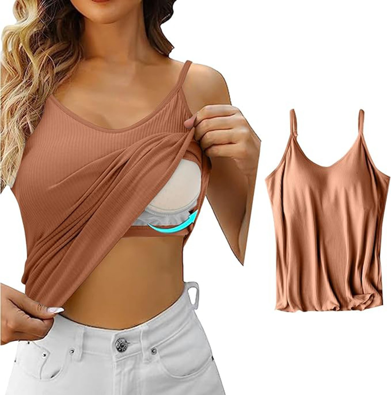 thumbnail image 2 of Camiseta sin mangas con tirantes finos ajustables y sujetador incorporado para mujer, prenda básica, 2 of 8